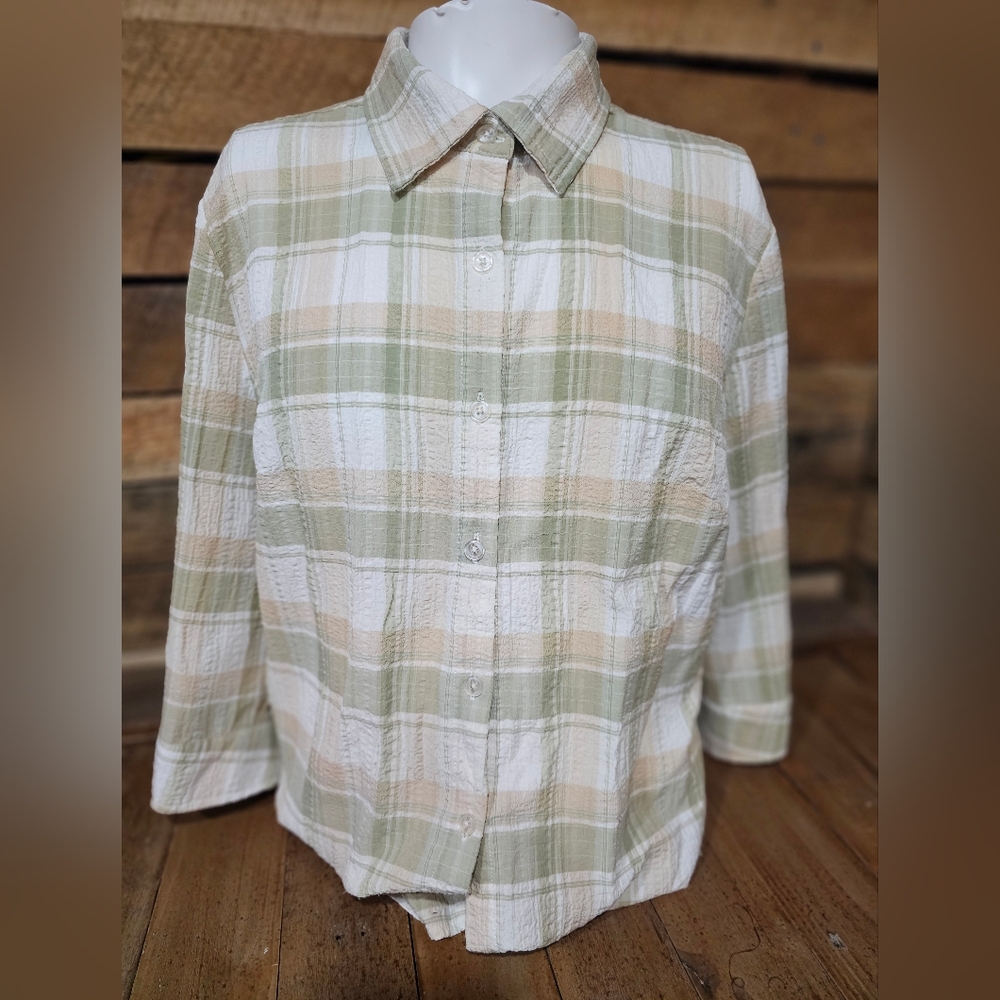 Womens plaid rebecca malone long sleeve button down shirt‎ size large